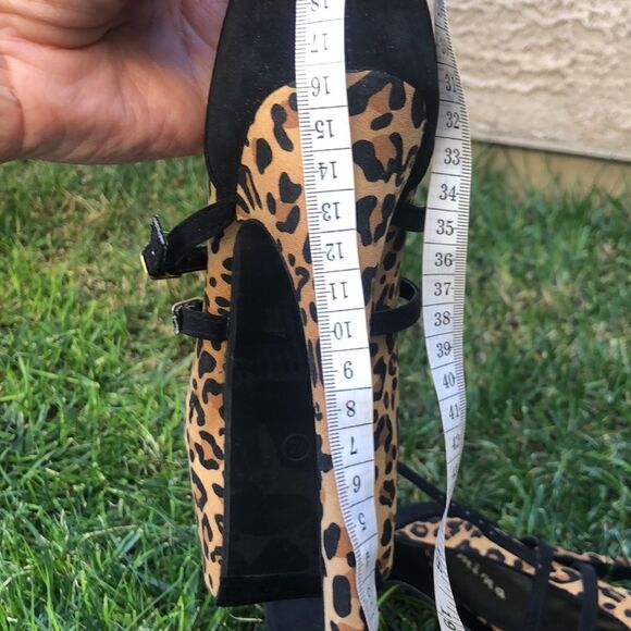 Tan Leopard Print Stiletto High Heels. 3 Straps , Platform. - Picture 3 of 6